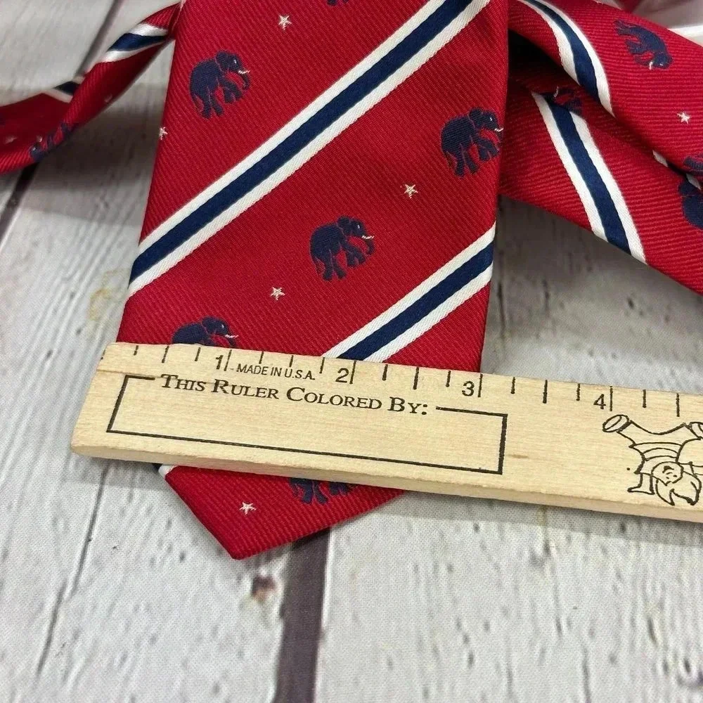 Lands' end red and navy silk Tie elephant and stars